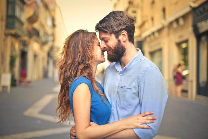 couple kiss romance street happy
