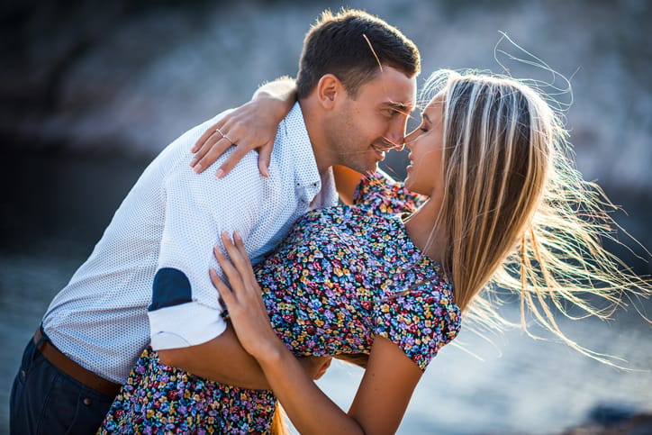 Young couple in love outdoors.