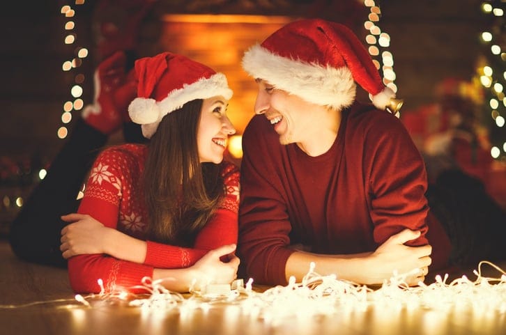 couple in christmas hats