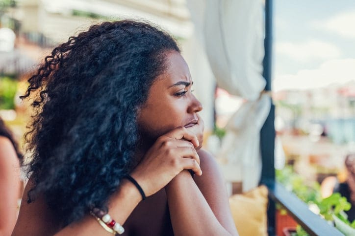 Woman thinking about something serious.