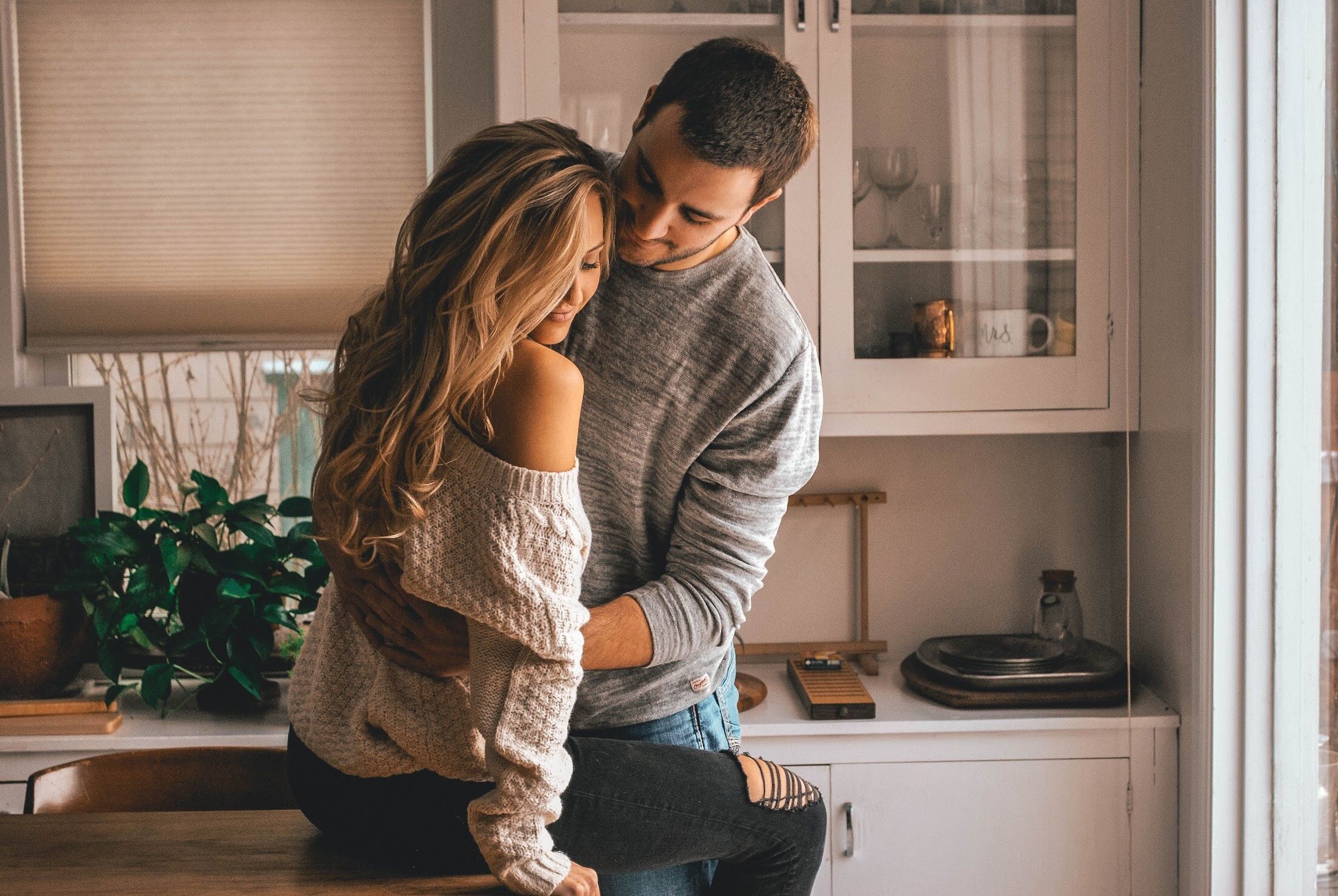 couple flirting at home
