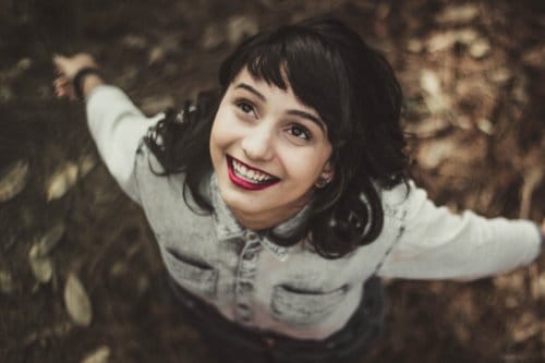 overhead view of smiling girl
