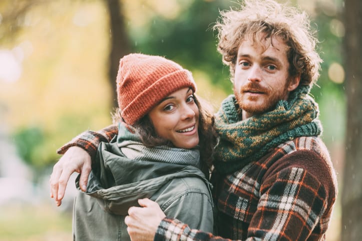 Young Canadian Heterosexual Couple Enjoying A Beautiful Autumn Day Outdoors