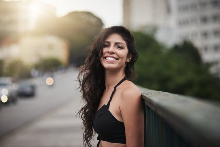 attractive brunette woman in the city