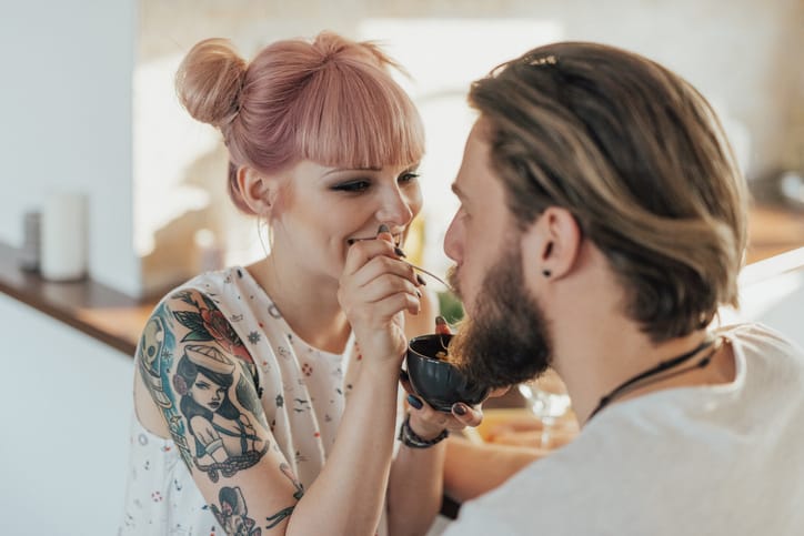 alternative couple woman pink hair