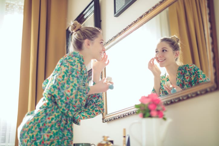 Woman getting ready for her day.