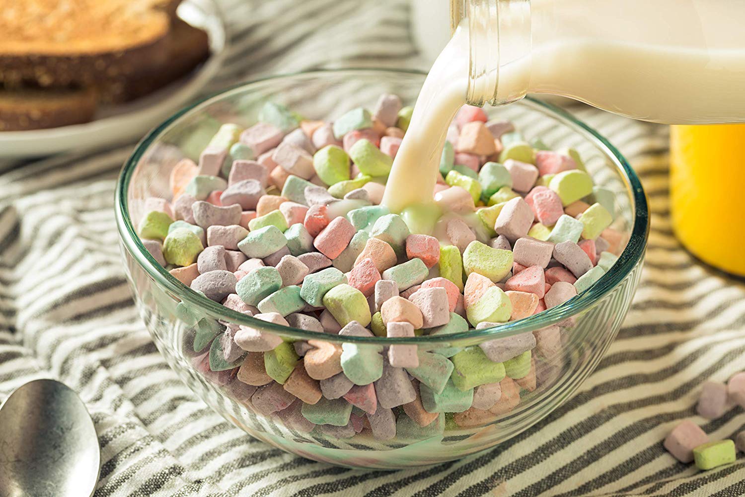 Bowl of sugary cereal.