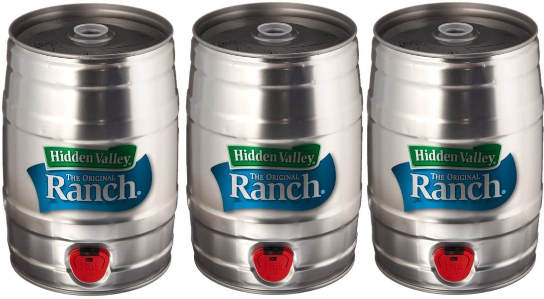 A keg of Hidden Valley Ranch salad dressing.