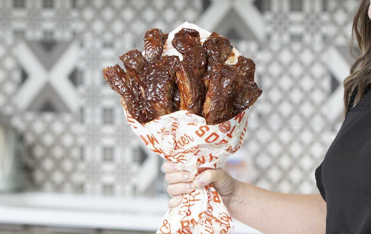 A bunch of baby back ribs.