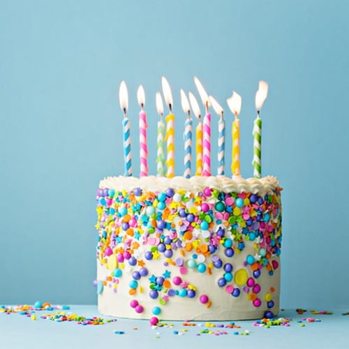 Colorful birthday cake with sprinkles.