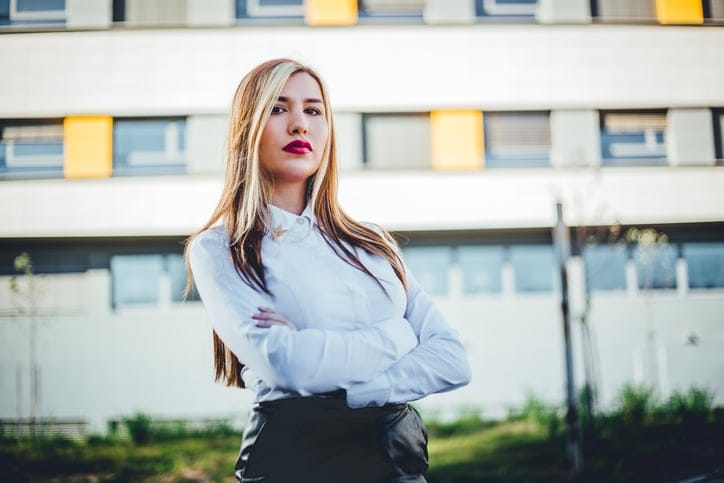 long haired businesswoman serious