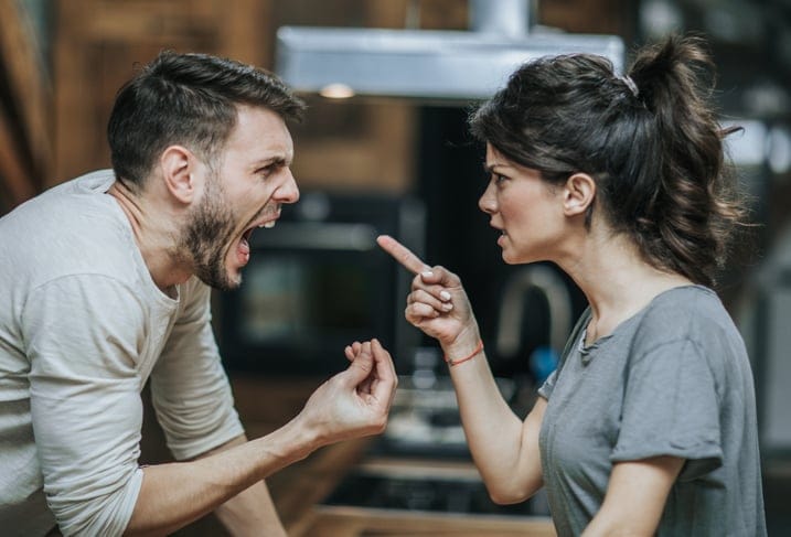 Aggressive couple arguing at home