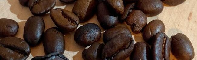 Coffee beans on a counter.