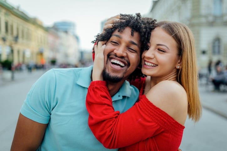 mixed race couple in the city
