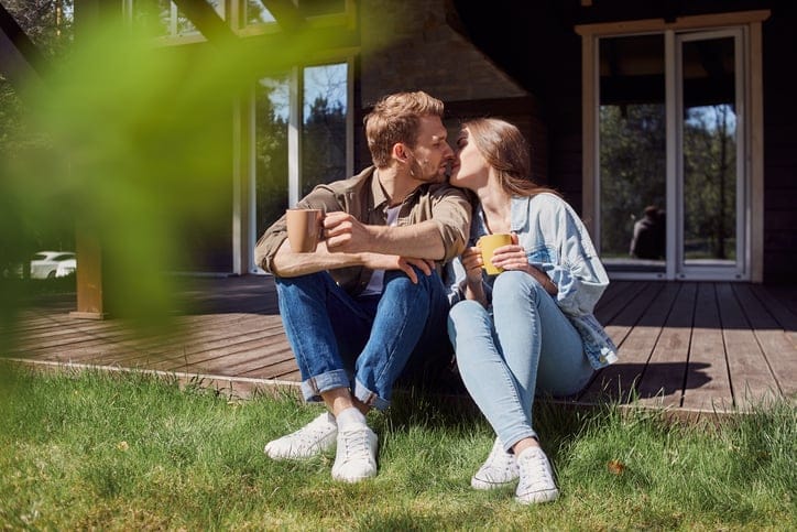 Adorable man and woman having a date in nature
