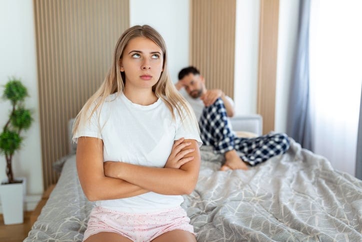 annoyed woman with boyfriend