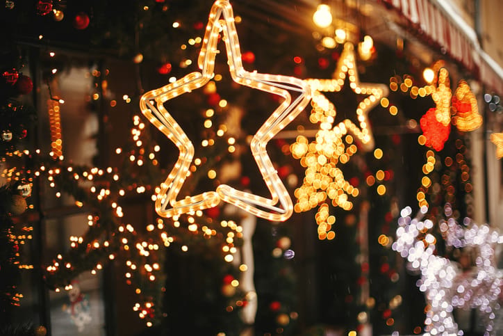Christmas decorations outside.