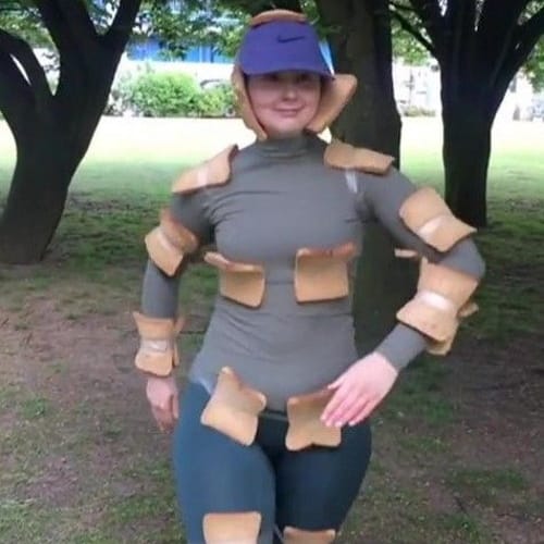Woman Makes A Whole Outfit Out Of Bread To Feed The Pigeons With