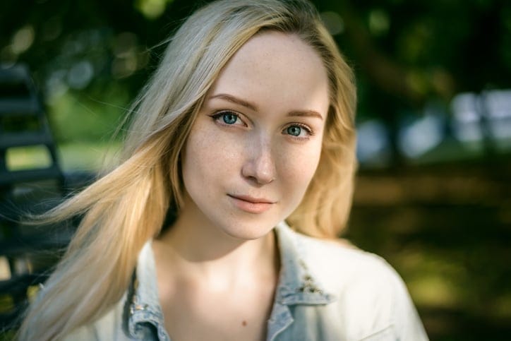blonde woman serious