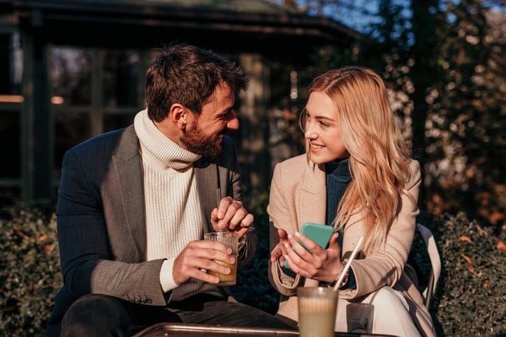 couple having a discussion in sunshine