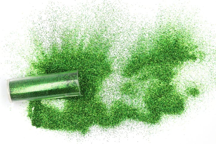 green glitter spilled