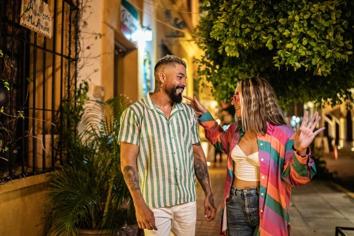 couple on night date outdoors
