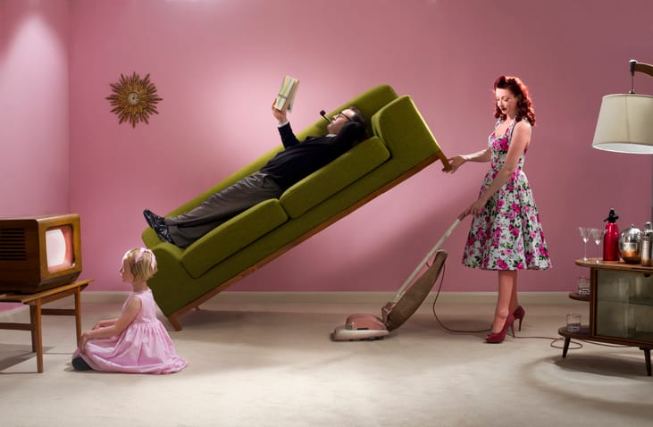 1950's house with a man and woman.