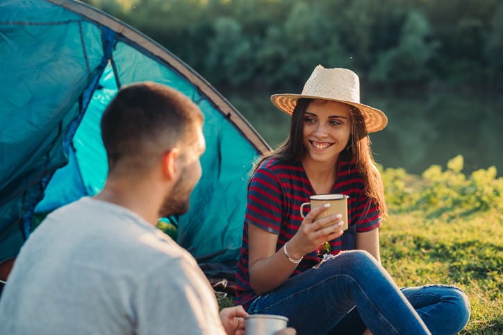 couple camping outside
