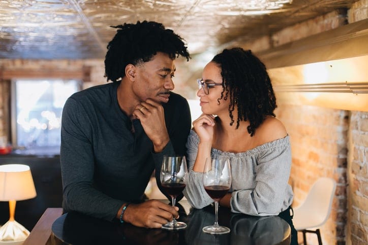black couple drinking wine