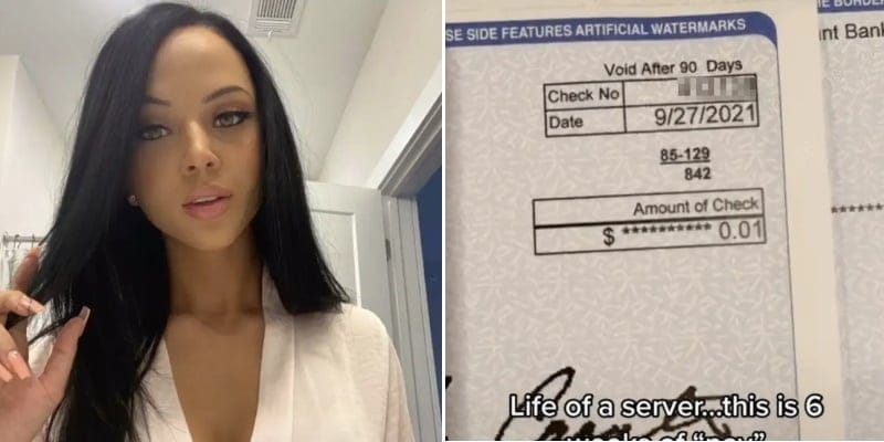 waitress with one cent check