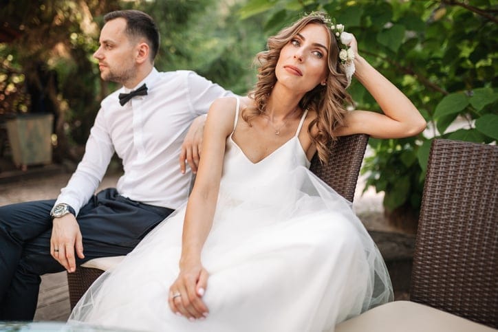 newlywed couple in an argument