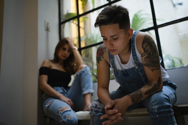 upset lesbian couple in fight