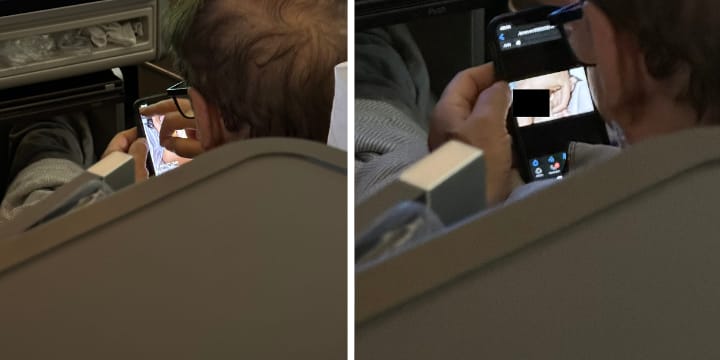 man watches adult films on flight