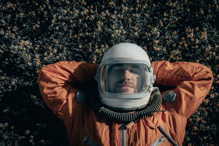 Astronaut sleeping on mars.