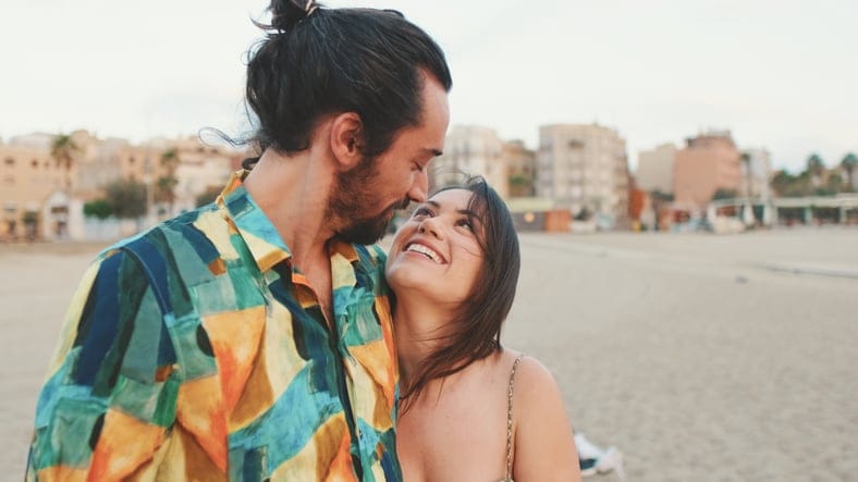 adoring couple at beach