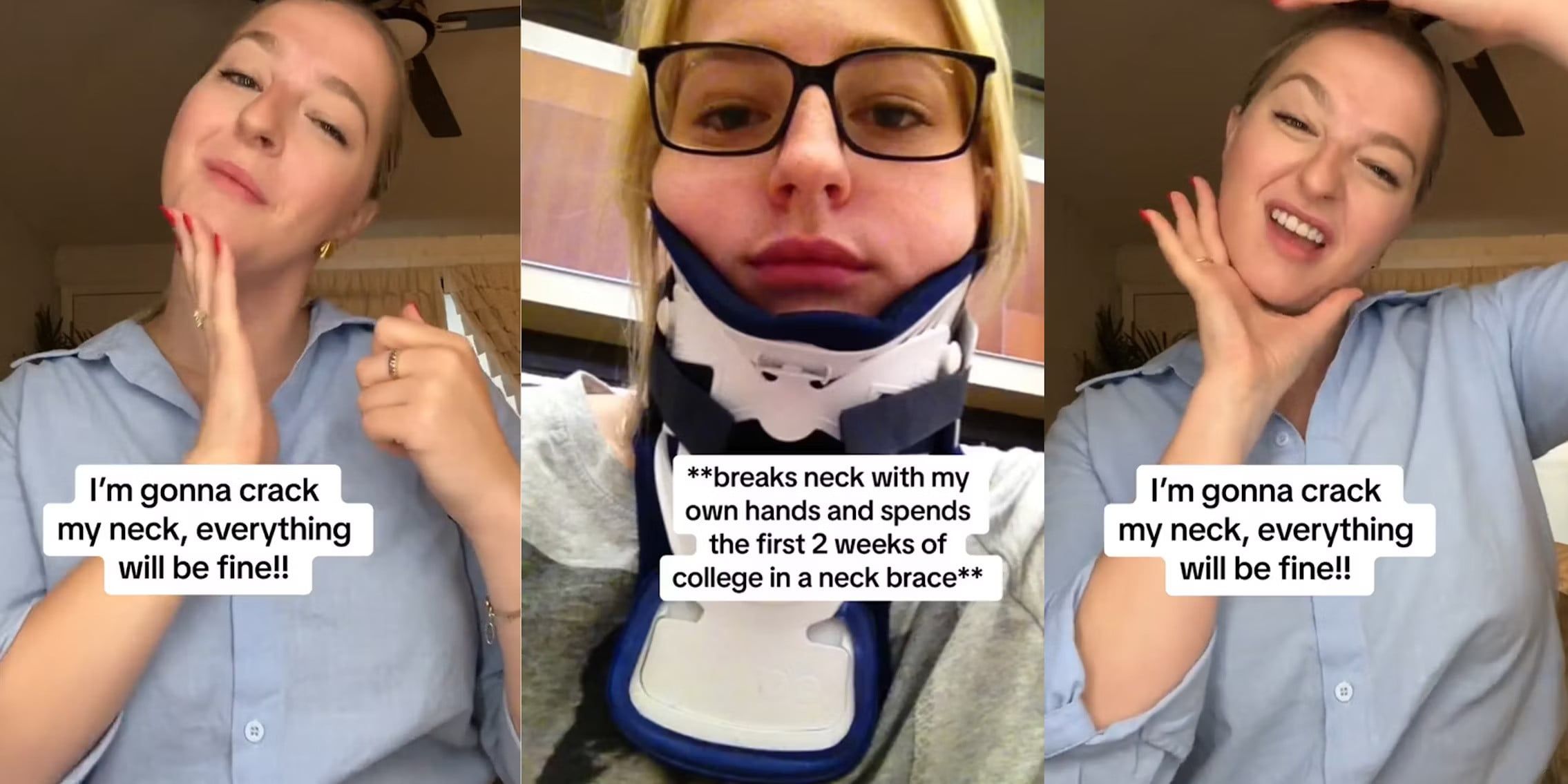 woman breaks own neck