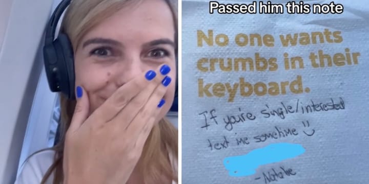 woman flirting with guy on plane