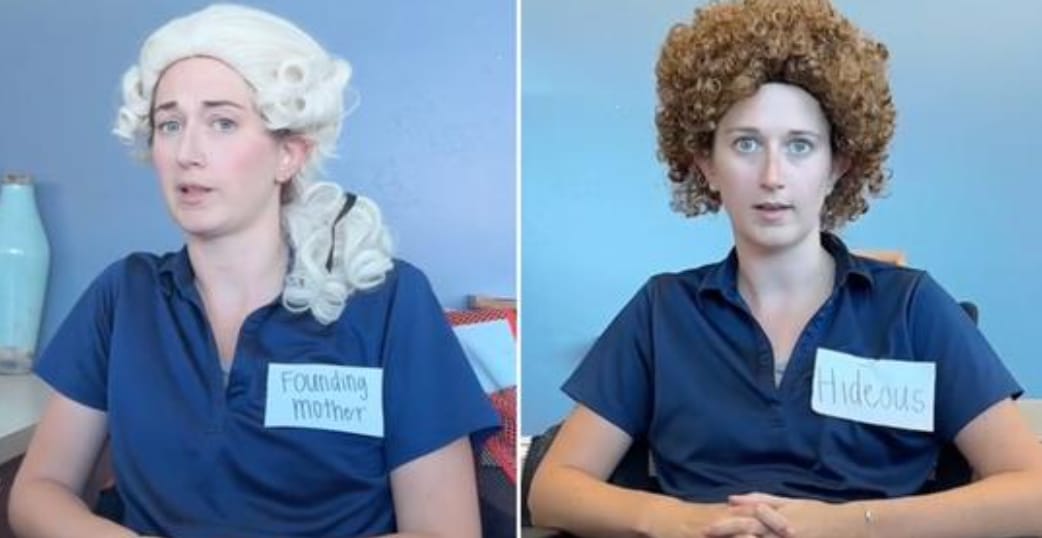 Emily Benschoter wearing wigs at work