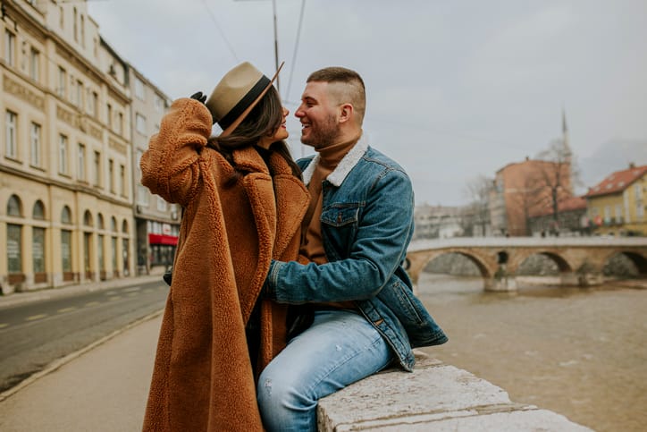 couple embracing outside