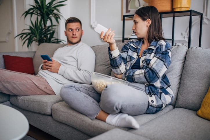 couple having trouble on the couch
