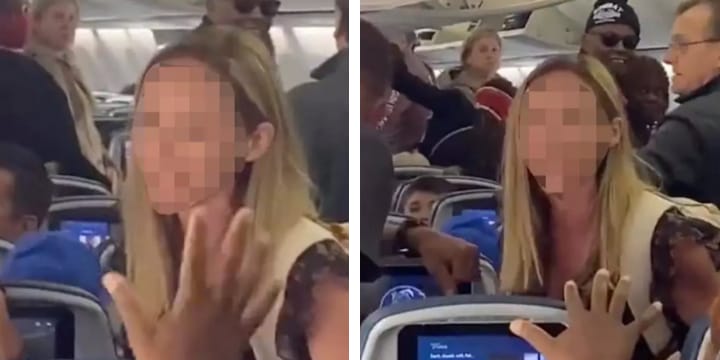 angry woman shouting on flight