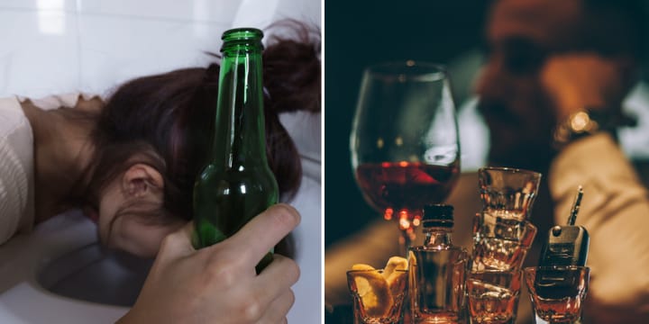 woman sick after drinking; man binge drinking
