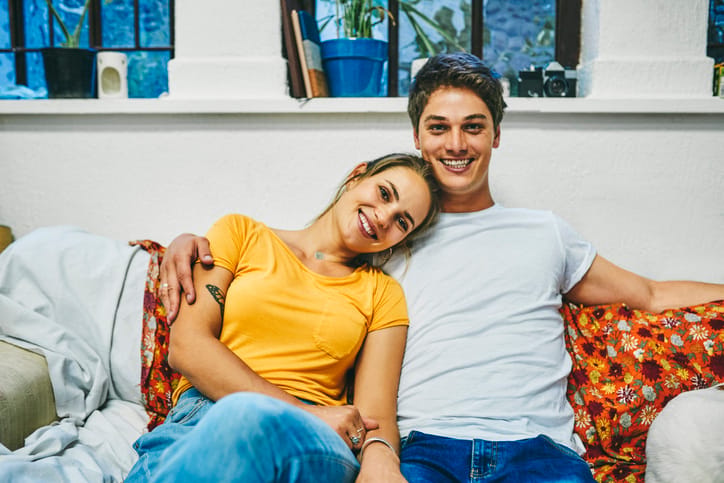 young couple happy at home