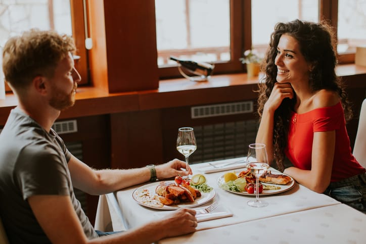 Couple having dinner date at a restaurant.