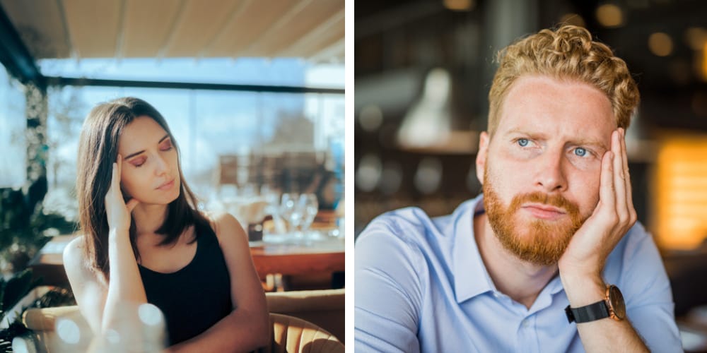 split screen miserable man and woman