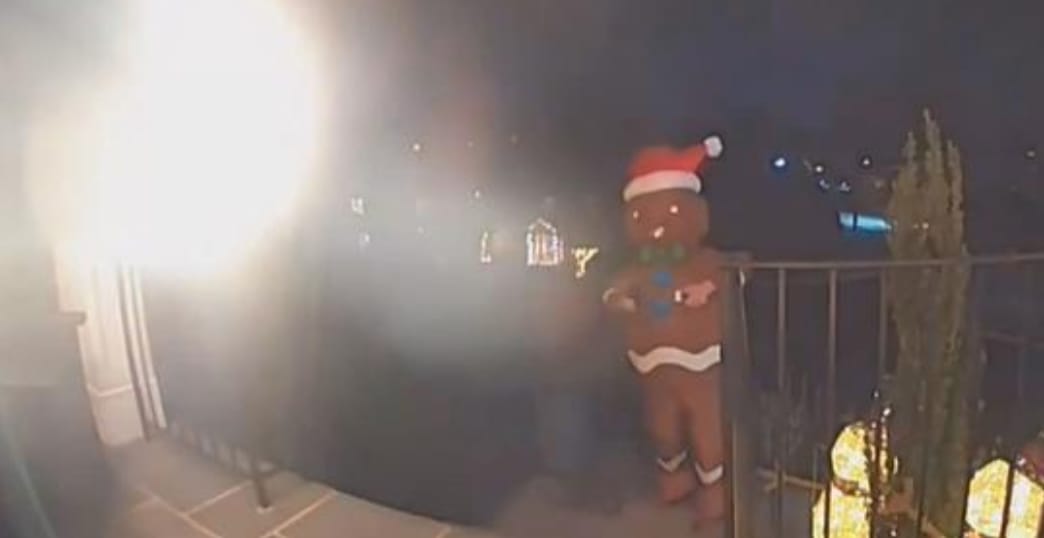 gingerbread man tries to enter home