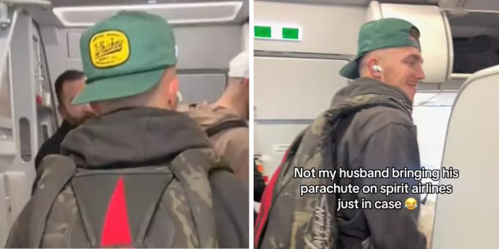 man brings parachute on flight
