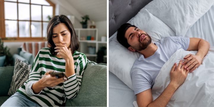 anxious man and woman composite