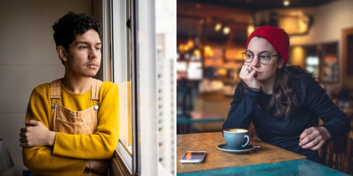 miserable man, woman composite