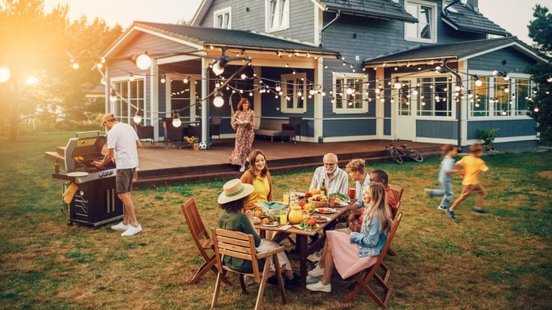 Family and Friends Celebrating Outside at Home.